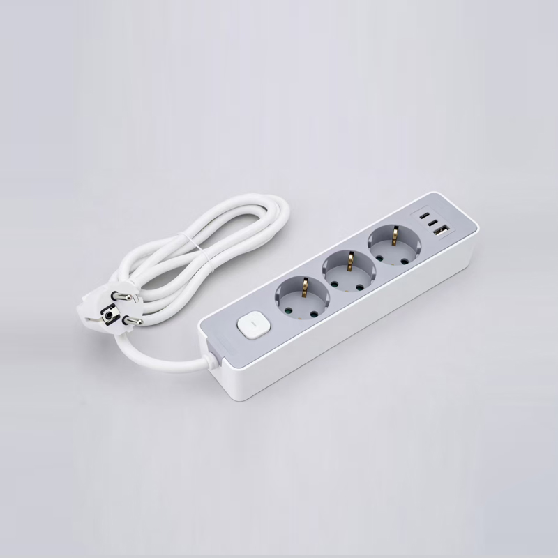 LOB-03K-AC ドイツタイプ スイッチ付き3口電源タップ、PD急速充電器、USB-Aポート1個、Type-Cポート2個 マルチソケット